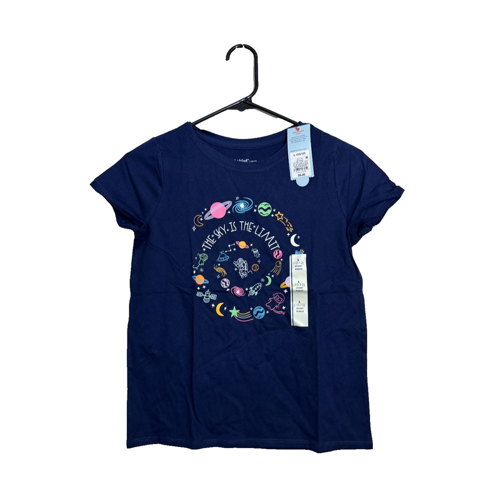 Cat & Jack Girls Short Sleeve The Sky is the Limit Navy Graphic Shirt L (10/12)